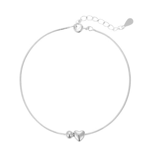 Armband 925 Sterling Silber mit Herz und Kugel Charm Schlangenarmband