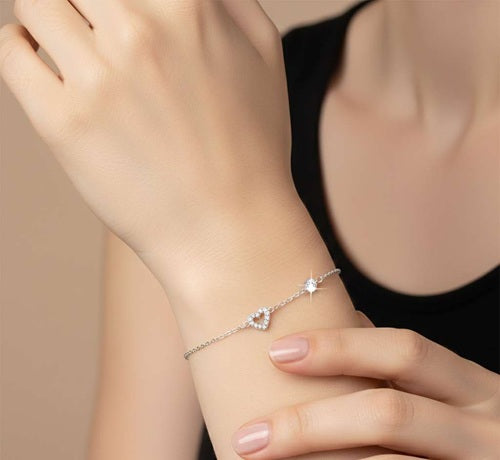 Filigranes Armband Herzmotiv aus 925 Sterling Silber für Damen
