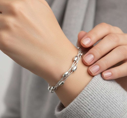 Elegantes 925 Sterling Silber Armband mit feinen Ketten und Silberperlen