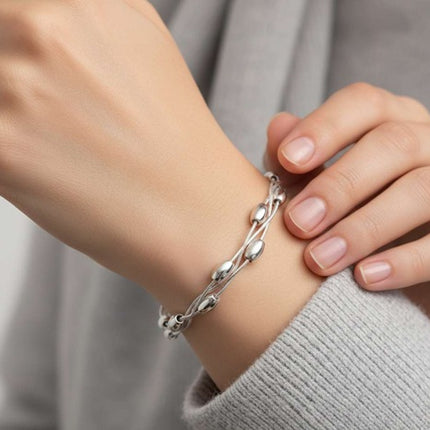 Elegantes 925 Sterling Silber Armband mit feinen Ketten und Silberperlen