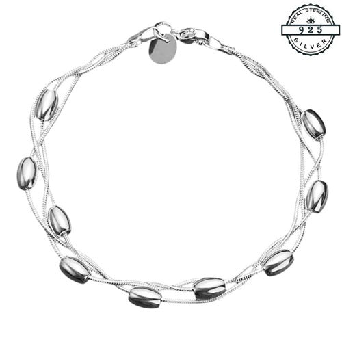 Elegantes 925 Sterling Silber Armband mit feinen Ketten und Silberperlen