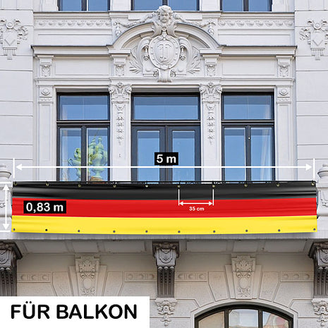 🇩🇪 Deutschland XXXL Balkonflagge Umrandung 500cm x 83cm Fahne Fussball Sichtschutz