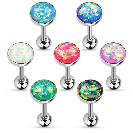 Tongue Piercing Barbell Jewelry Multi Opal Crystal Glitter 