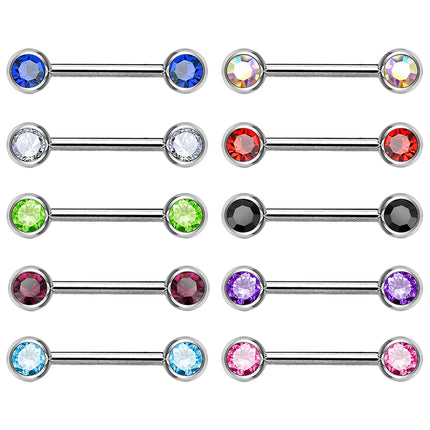 Brust Intimpiercing Hantel Doppel Front Kristall Kugel flach