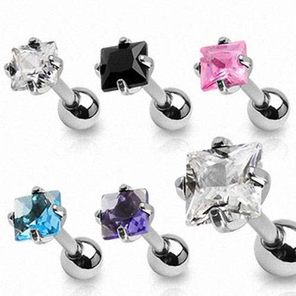 Tragus Piercing mit Zirkonia Kristall Quadrat
