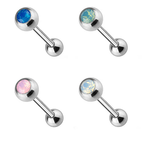 Zungenpiercing Barbell Edelstahl mit Opal Stein