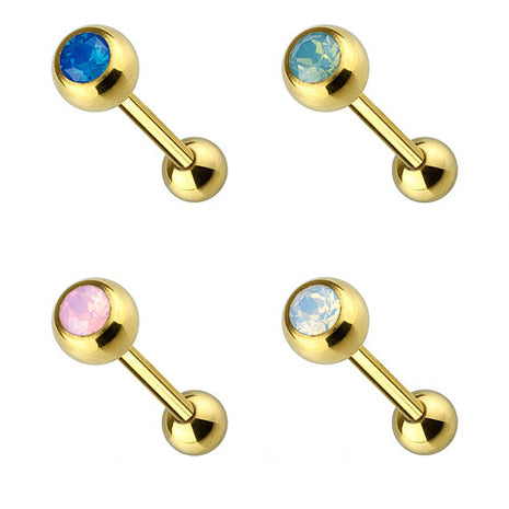 Zungenpiercing Barbell vergoldet mit Opal Stein