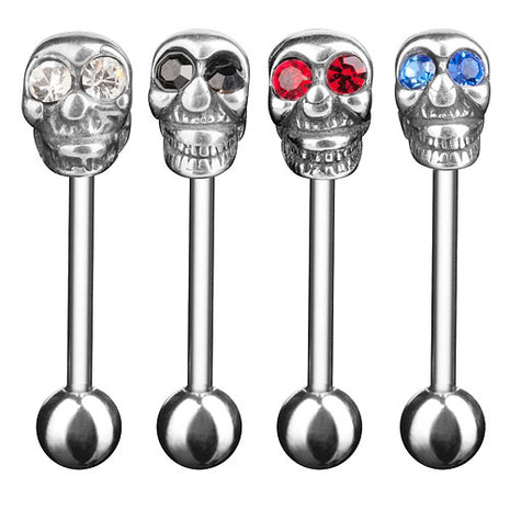 Zungenpiercing Barbell Totenkopf Kristall Augen