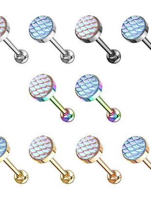 Tongue Piercing Stainless Steel Dumbbell Barbell with Rainbow Effect Head 