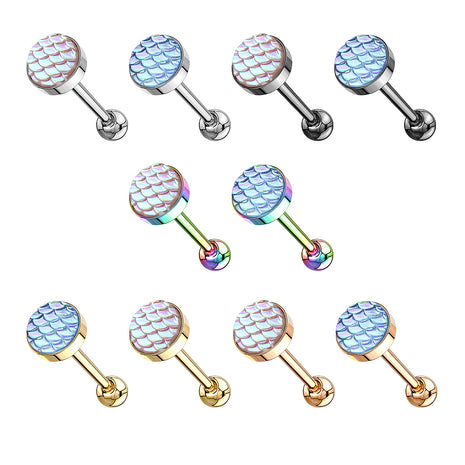 Tongue Piercing Stainless Steel Dumbbell Barbell with Rainbow Effect Head 