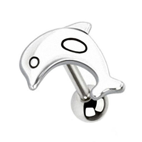 Tongue Piercing Barbell Stainless Steel Silver Colors with Dolphin 