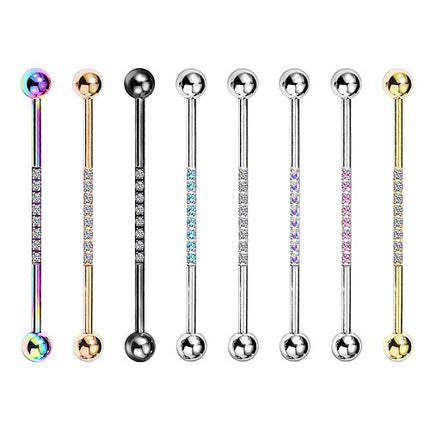 Industrial Ohr Knorpel Piercing Langhantel Barbell Scaffold mit Kristallen