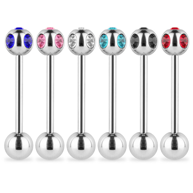 Zungenpiercing Stab mit 5 Kristallen