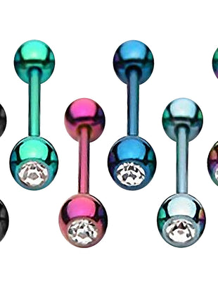 Tongue Piercing Stainless Steel Barbell Dumbbell with Crystal 