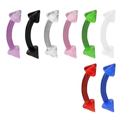 8er SET UV Augenbrauen Piercing Bioflex Spike