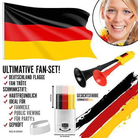 3-teiliges Deutschland Fan Set Fanartikel Fussball Europameisterschaft