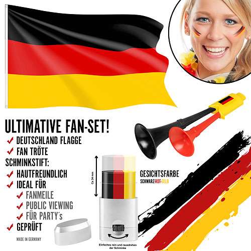 🇩🇪 3-teiliges Deutschland Fan Set Fanartikel Fussball Europameisterschaft