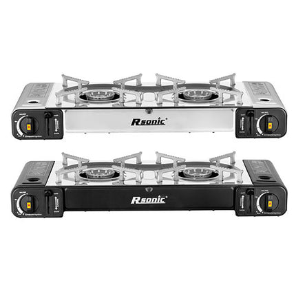 Doppel Gaskocher 2 flammiger Campingkocher BBQ Grillplatte Gasflaschen