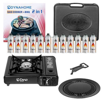 Gaskocher Campingkocher Set + Koffer + Grillplatte Outdoor Kocher BBQ Herd Grill