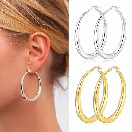 Stylische Creolen 925 Sterling Silber Ohrringe Damen Ohrhänger vergoldet