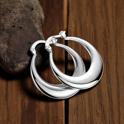 925 Sterling Silber Damen Creolen Klassische runde massive Ohrringe