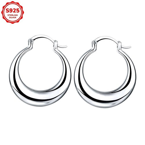 925 Sterling Silber Damen Creolen Klassische runde massive Ohrringe