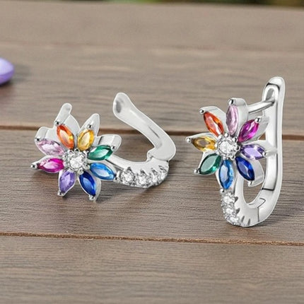 925 Sterling Silber Ohrringe Damen Creolen Blume Zikonia Kristall bunt