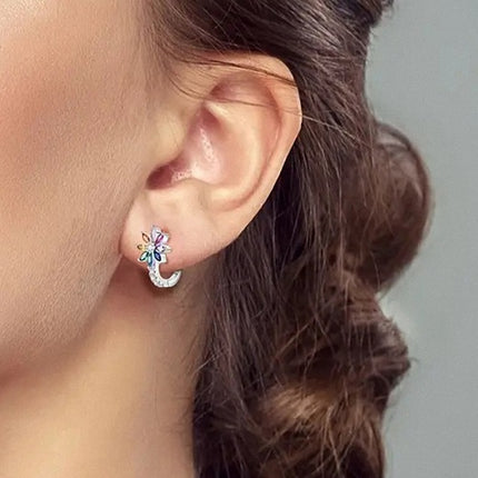 925 Sterling Silber Ohrringe Damen Creolen Blume Zikonia Kristall bunt