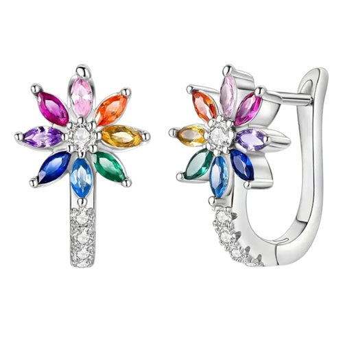 925 Sterling Silber Ohrringe Damen Creolen Blume Zikonia Kristall bunt