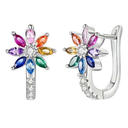 925 Sterling Silber Ohrringe Damen Creolen Blume Zikonia Kristall bunt
