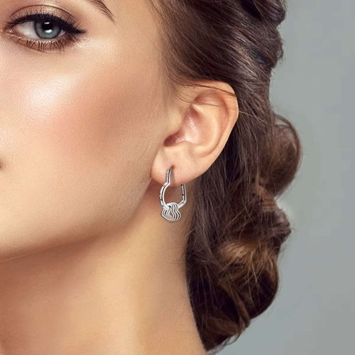 Herz Creolen 925 Silber bunte Kristalle Damen Ohrringe mit 3 kleinen Herzen