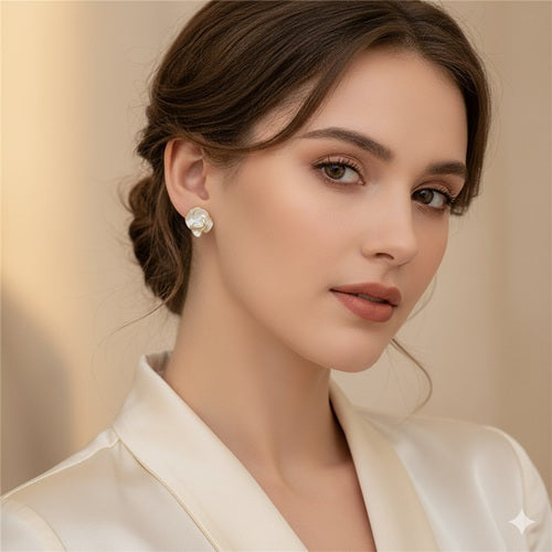 Ohrstecker Damen 925 Sterling Silber Blume Perlmutt Design vergoldet