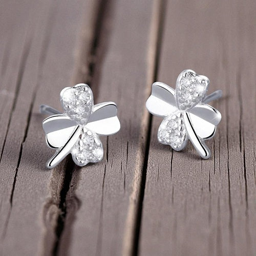 Kleeblatt Ohrstecker 925 Sterling Silber Damen Ohrringe mit Kristallen