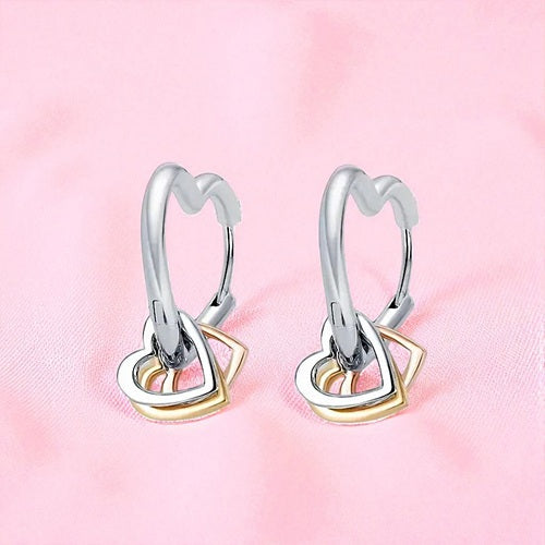 Herz Creolen 925 Silber Damen Ohrringe mit 3 kleinen Herzen