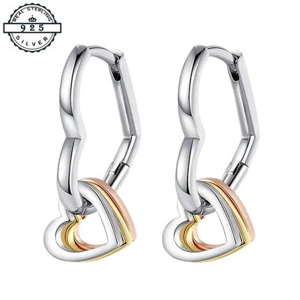 Herz Creolen 925 Silber Damen Ohrringe mit 3 kleinen Herzen