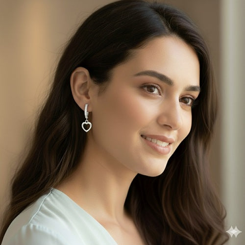 Creolen 925 Sterling Silber Zirkonia Herzanhänger Damen Ohrringe