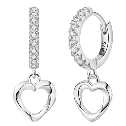 Creolen 925 Sterling Silber Zirkonia Herzanhänger Damen Ohrringe