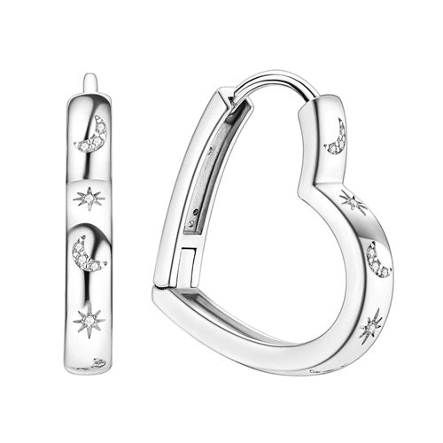 Herz Ohrringe Creolen 925 Sterling Silber Edel mit Mond und Stern Design