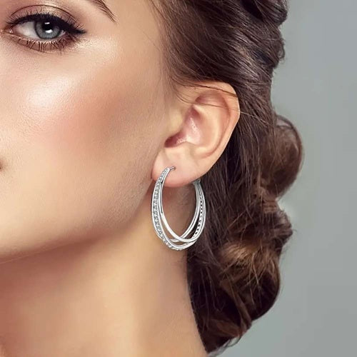 Creolen 925 Sterling Silber Kristalle Doppelschleife Damen Ohrringe