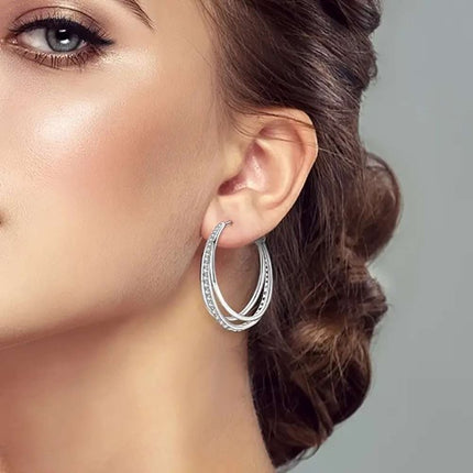 Creolen 925 Sterling Silber Kristalle Doppelschleife Damen Ohrringe