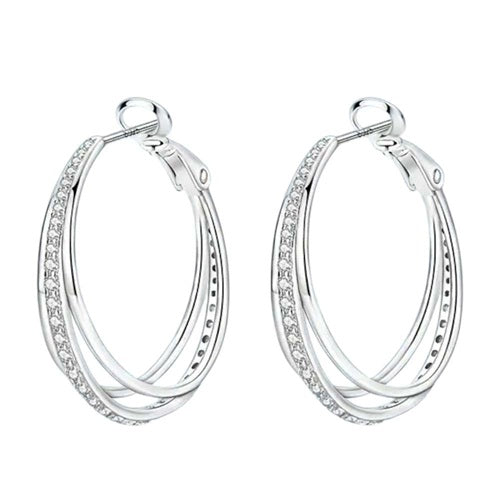 Creolen 925 Sterling Silber Kristalle Doppelschleife Damen Ohrringe