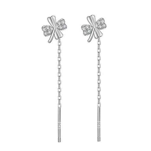 Kleeblatt Damen Ohrhänger 925 Sterling Silber mit Kette Glücksbringer