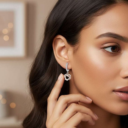 Herz Creolen 925 Silber Damen Kristall Ohrringe mit Herzen Rosegold