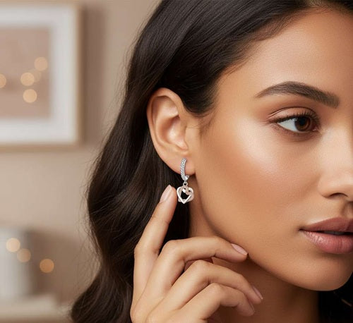 Herz Creolen 925 Silber Damen Kristall Ohrringe mit Herzen Rosegold