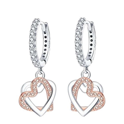 Herz Creolen 925 Silber Damen Kristall Ohrringe mit Herzen Rosegold