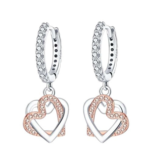 Herz Creolen 925 Silber Damen Kristall Ohrringe mit Herzen Rosegold