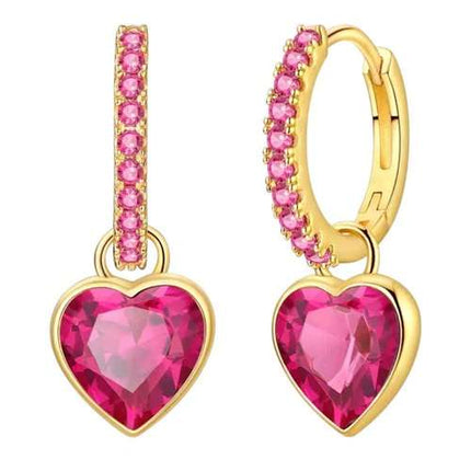 Damen Ohrringe Creolen mit pinkem Kristall Herz Anhänger vergoldet
