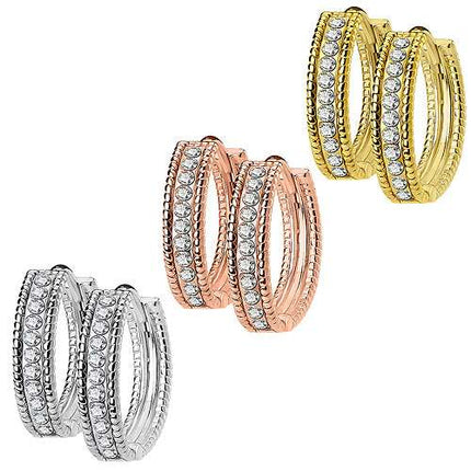 1 Paar Klapp Ohrringe Creolen Edelstahl Perlen Rand mit Kristallen