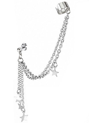 Tragus Piercing Clip Plug Crystal Clear Chain Star 