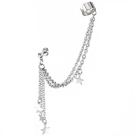 Tragus Piercing Clip Plug Crystal Clear Chain Star 